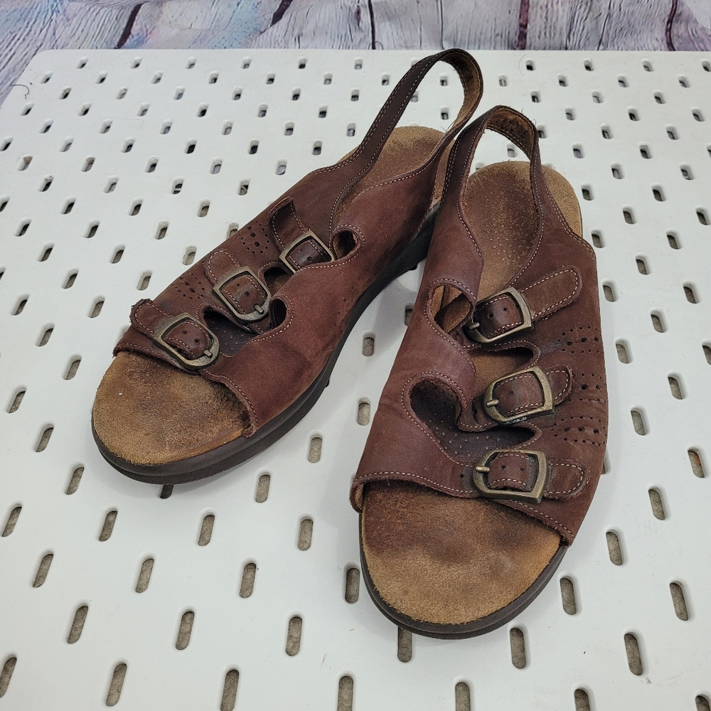SAS 3 Strap Slingback Brown Leather Tripad Comfort Sandals Shoes